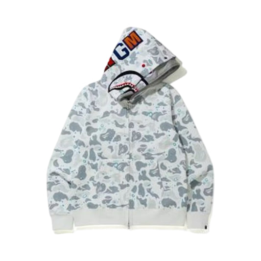 Bape Double Hoodie Shark Camo White